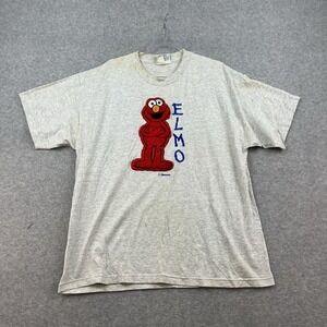 Vintage Sesame Street Shirt Mens XL Gray Elmo Patch TV Show Jim Henson Muppet